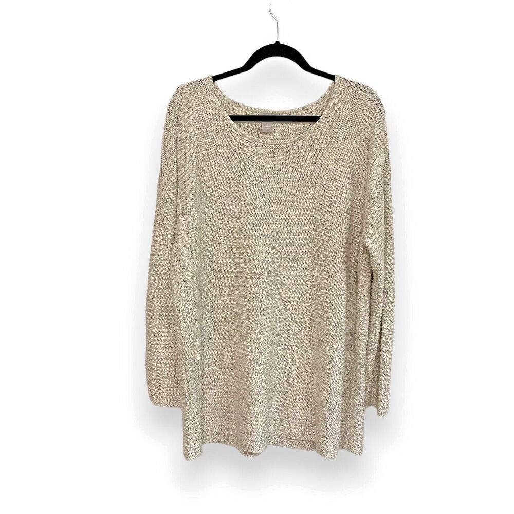 Chico's‎ Womens Size 4 Gold Metallic Sweater Scoop Neck XXL Holiday Sequins